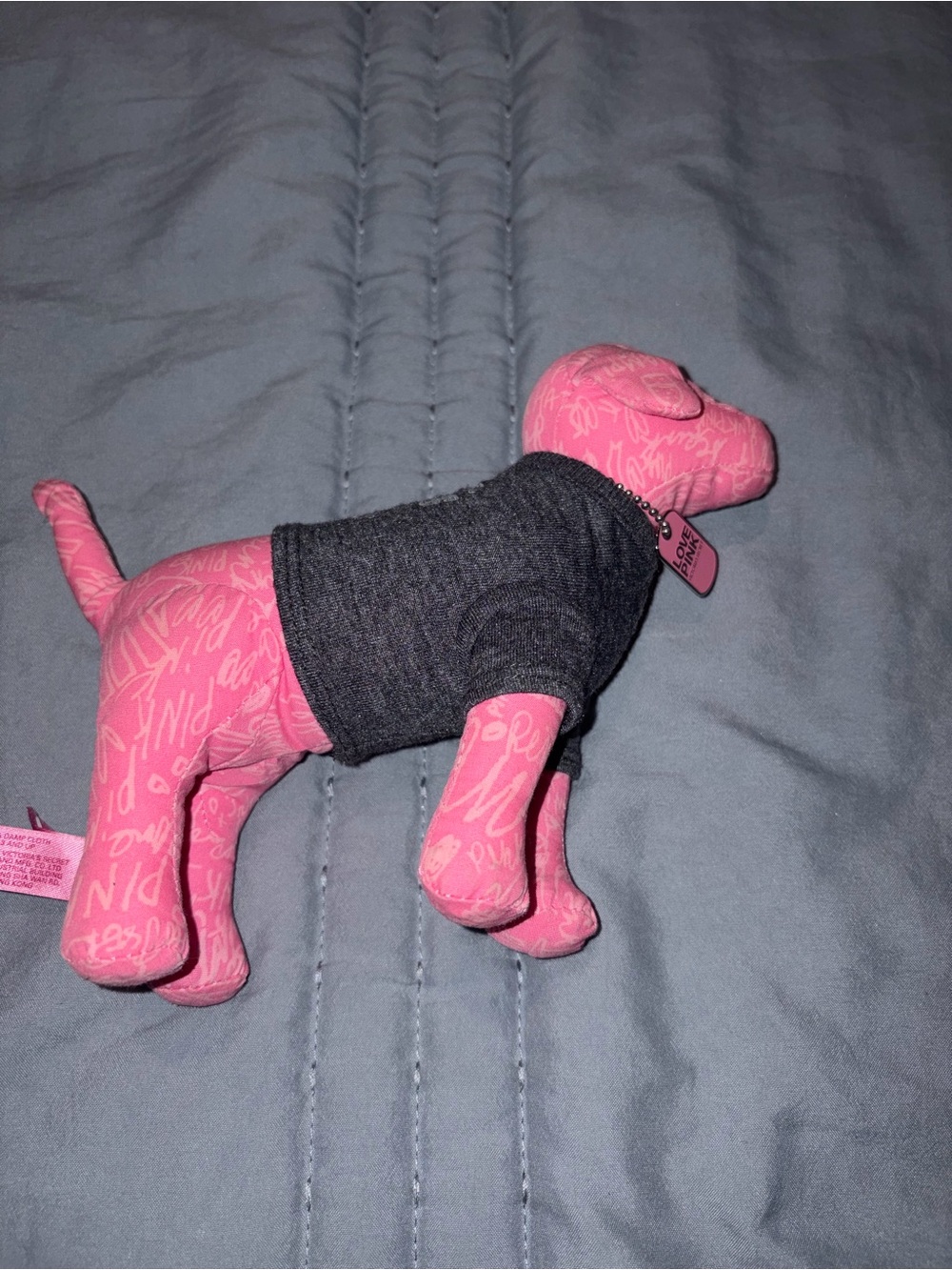 Rare PINK Victoria's Secret Plush Dog Toy in Pink with Gray Sweater